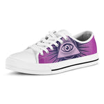 Purple Eye of Providence Print White Low Top Shoes