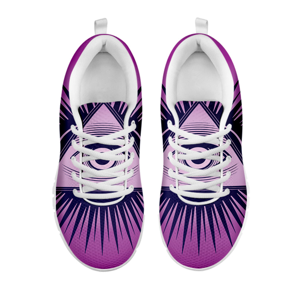 Purple Eye of Providence Print White Sneakers