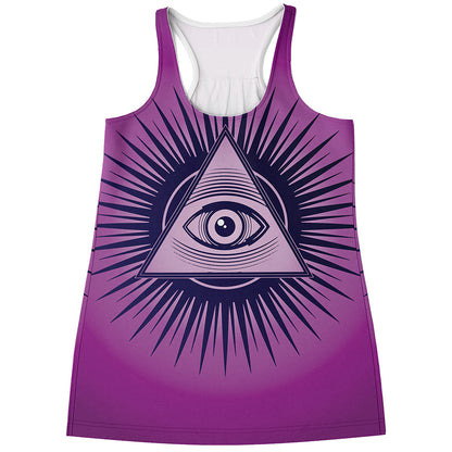 Purple Eye of Providence Print Women's Racerback Tank Top