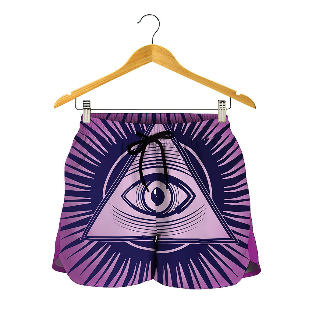 Purple Eye of Providence Print Women's Shorts