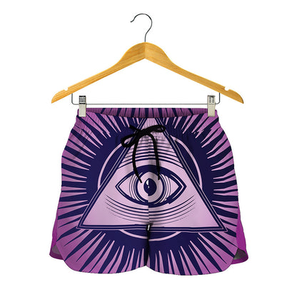 Purple Eye of Providence Print Women's Shorts
