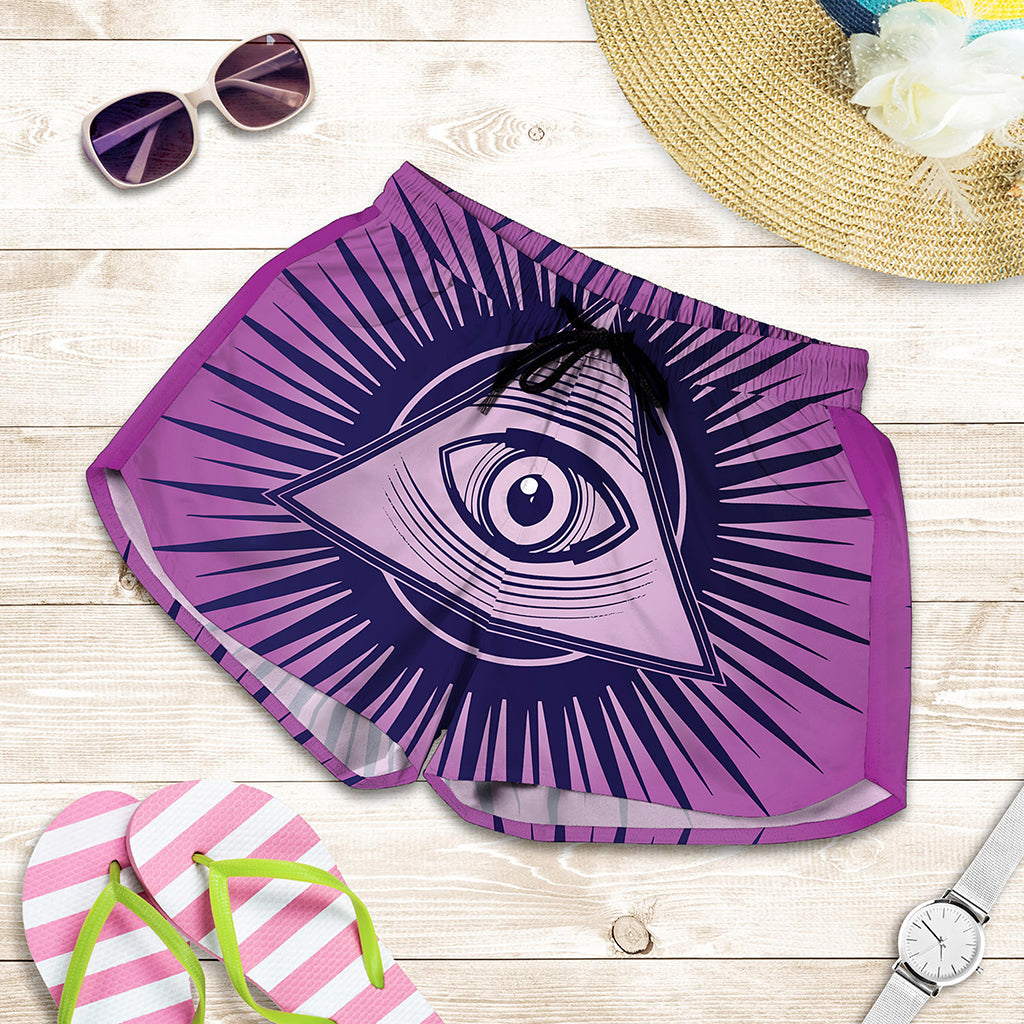 Purple Eye of Providence Print Women's Shorts