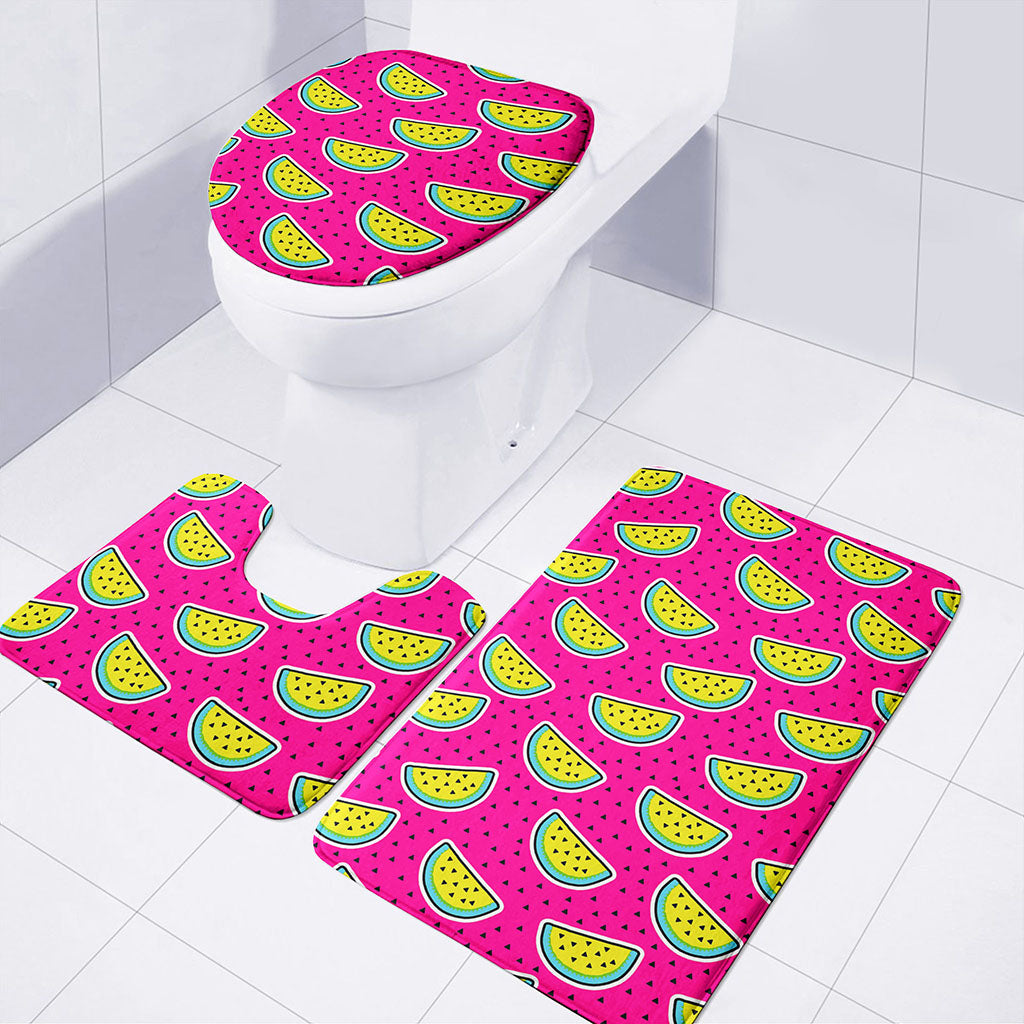 Purple Fancy Watermelon Pattern Print 3 Piece Bath Mat Set