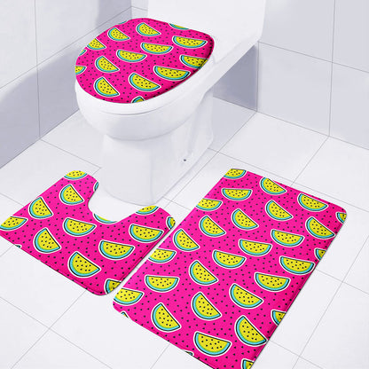 Purple Fancy Watermelon Pattern Print 3 Piece Bath Mat Set