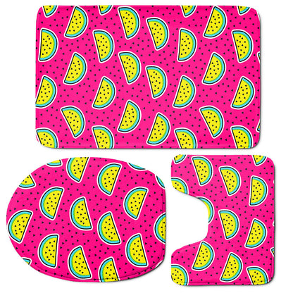 Purple Fancy Watermelon Pattern Print 3 Piece Bath Mat Set