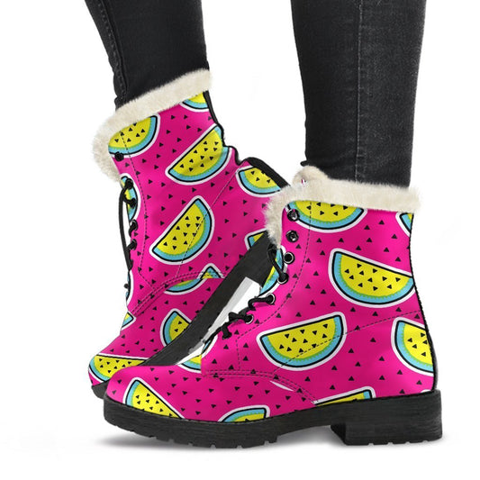 Purple Fancy Watermelon Pattern Print Comfy Boots GearFrost