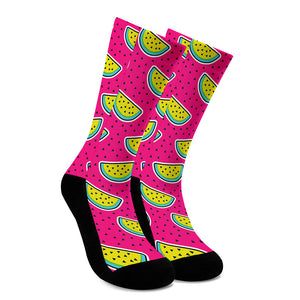 Purple Fancy Watermelon Pattern Print Crew Socks