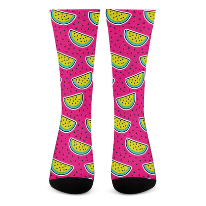 Purple Fancy Watermelon Pattern Print Crew Socks