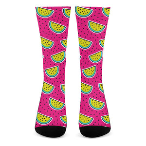 Purple Fancy Watermelon Pattern Print Crew Socks