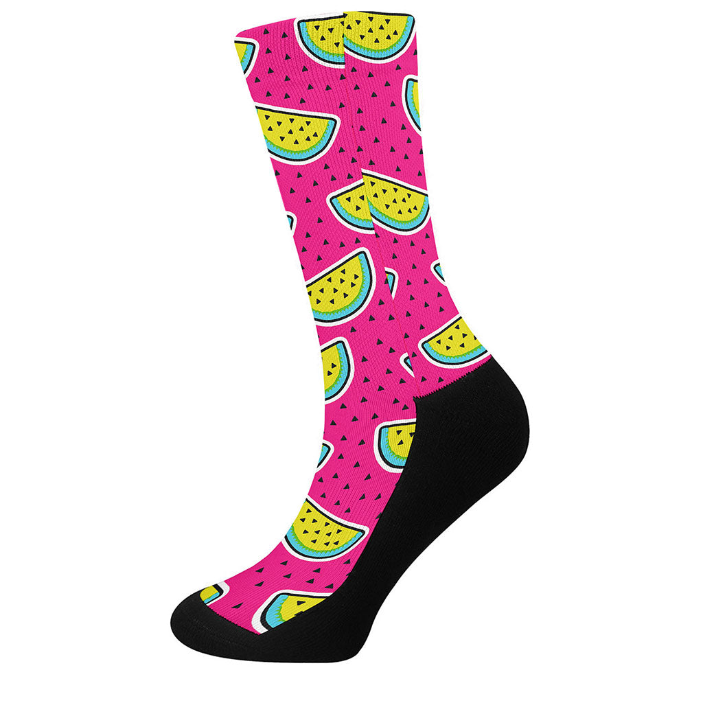 Purple Fancy Watermelon Pattern Print Crew Socks