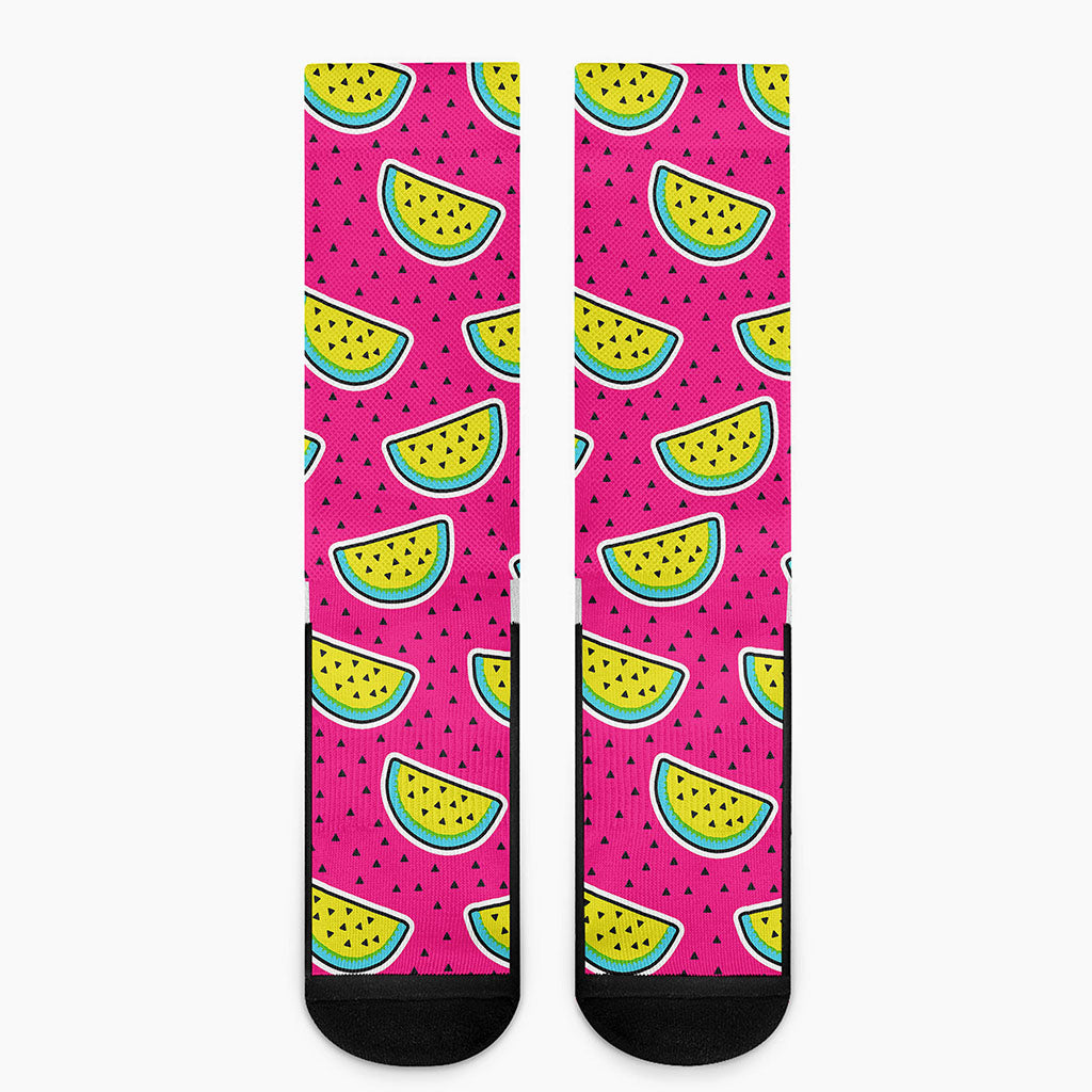 Purple Fancy Watermelon Pattern Print Crew Socks