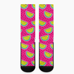 Purple Fancy Watermelon Pattern Print Crew Socks