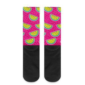 Purple Fancy Watermelon Pattern Print Crew Socks