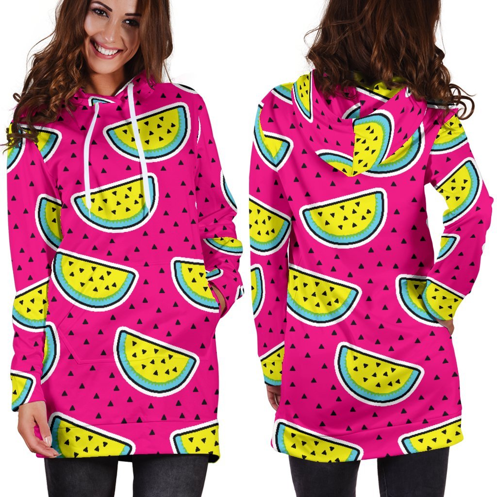 Purple Fancy Watermelon Pattern Print Hoodie Dress GearFrost