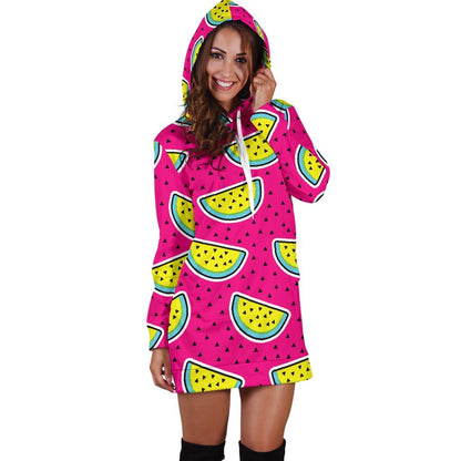 Purple Fancy Watermelon Pattern Print Hoodie Dress GearFrost