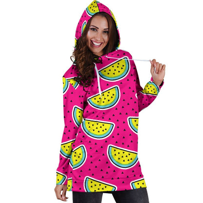 Purple Fancy Watermelon Pattern Print Hoodie Dress GearFrost