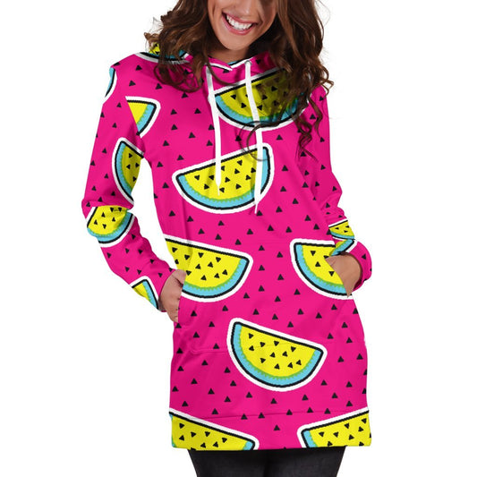 Purple Fancy Watermelon Pattern Print Hoodie Dress GearFrost
