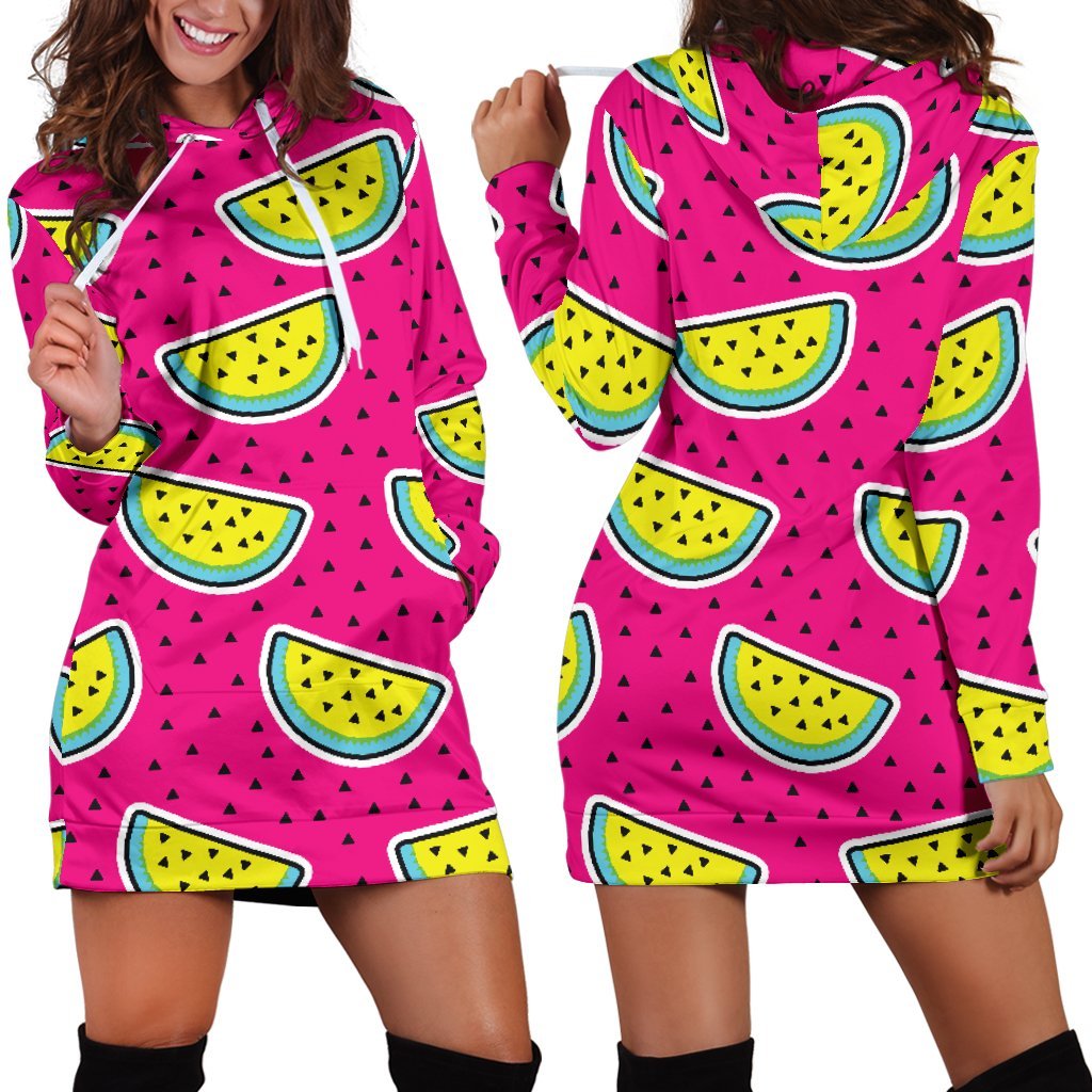 Purple Fancy Watermelon Pattern Print Hoodie Dress GearFrost