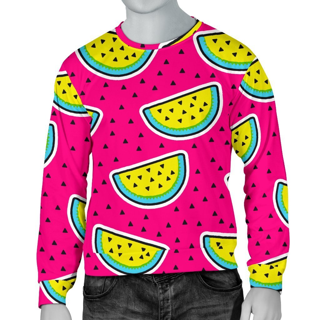 Purple Fancy Watermelon Pattern Print Men's Crewneck Sweatshirt GearFrost