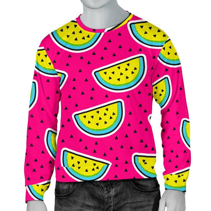Purple Fancy Watermelon Pattern Print Men's Crewneck Sweatshirt GearFrost