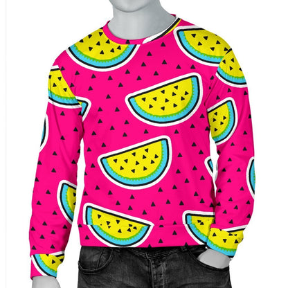 Purple Fancy Watermelon Pattern Print Men's Crewneck Sweatshirt GearFrost