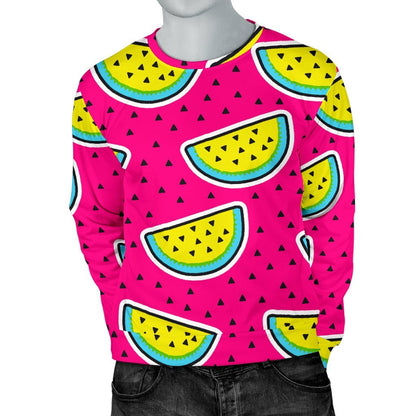 Purple Fancy Watermelon Pattern Print Men's Crewneck Sweatshirt GearFrost