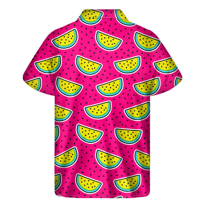 Purple Fancy Watermelon Pattern Print Men's Short Sleeve Shirt