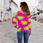 Purple Fancy Watermelon Pattern Print Off Shoulder Sweatshirt GearFrost