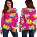 Purple Fancy Watermelon Pattern Print Off The Shoulder Sweatshirt