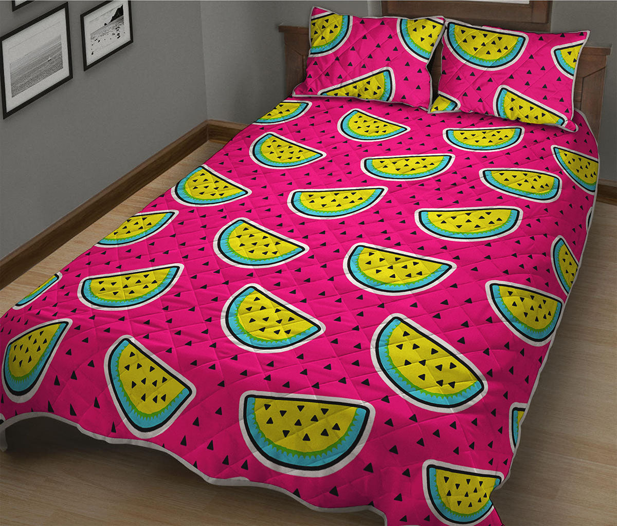 Purple Fancy Watermelon Pattern Print Quilt Bed Set