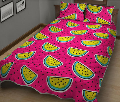 Purple Fancy Watermelon Pattern Print Quilt Bed Set