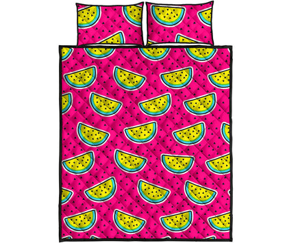 Purple Fancy Watermelon Pattern Print Quilt Bed Set