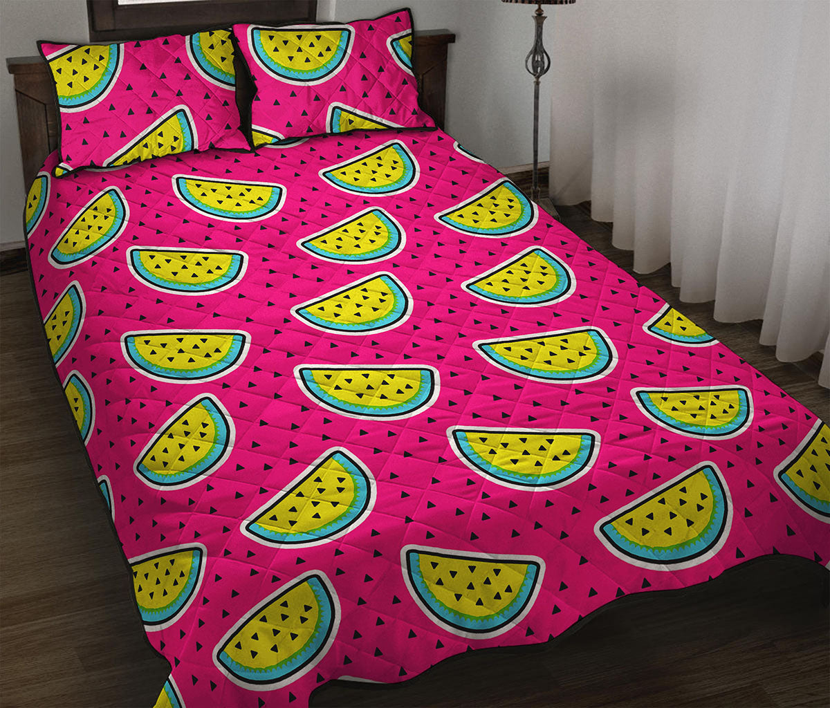 Purple Fancy Watermelon Pattern Print Quilt Bed Set