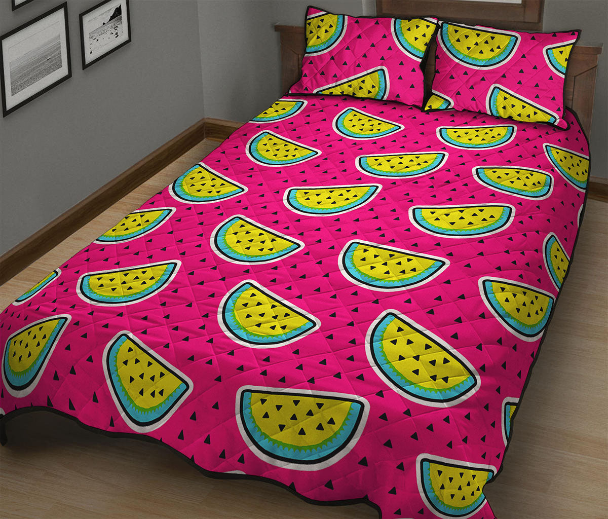 Purple Fancy Watermelon Pattern Print Quilt Bed Set