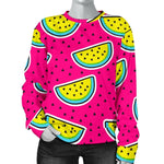 Purple Fancy Watermelon Pattern Print Women's Crewneck Sweatshirt GearFrost