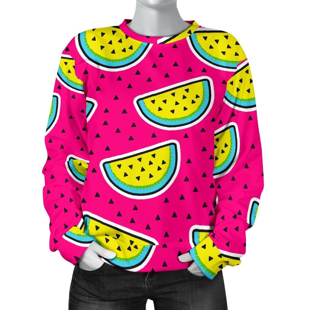 Purple Fancy Watermelon Pattern Print Women's Crewneck Sweatshirt GearFrost