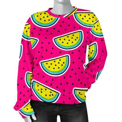 Purple Fancy Watermelon Pattern Print Women's Crewneck Sweatshirt GearFrost