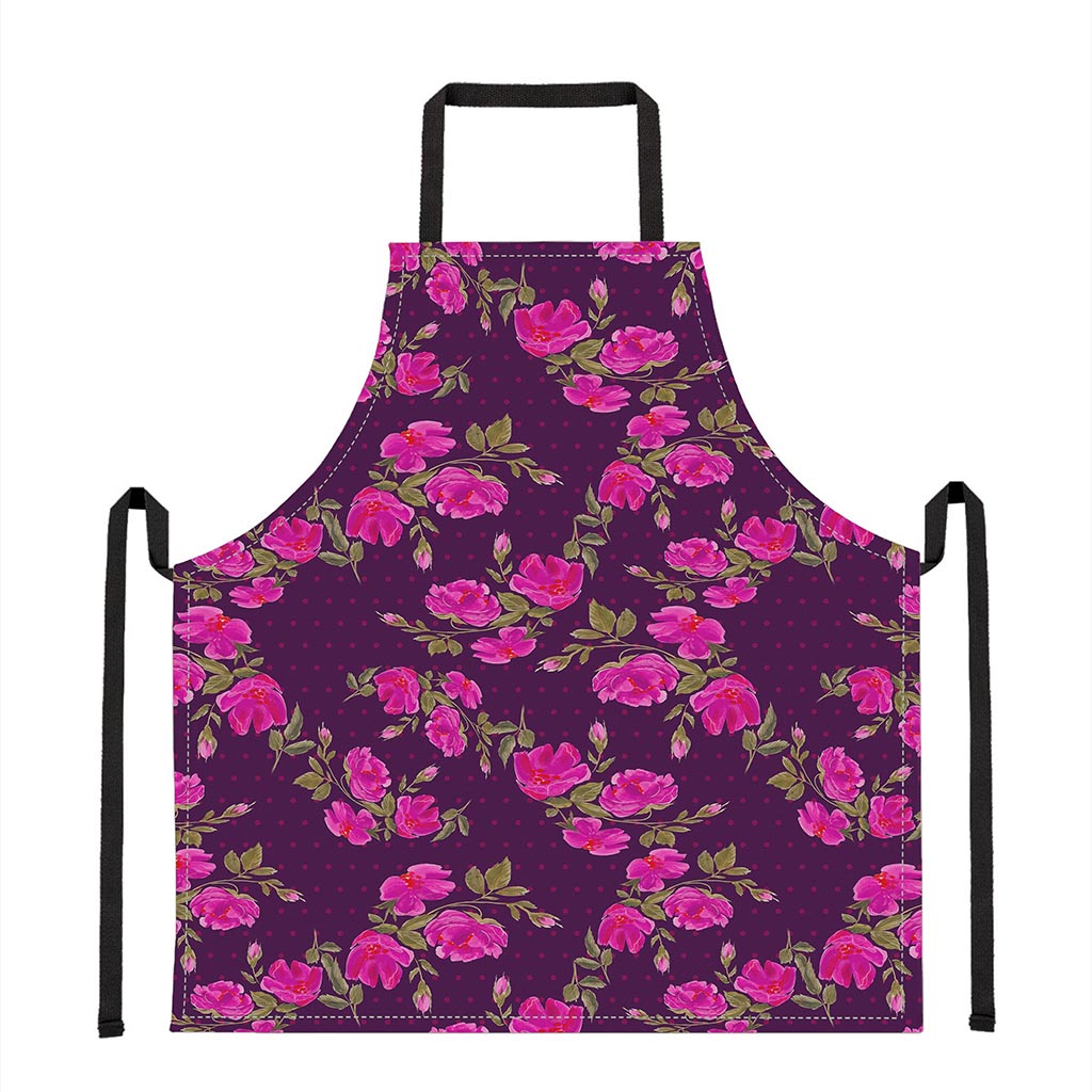 Purple Floral Flower Pattern Print Apron