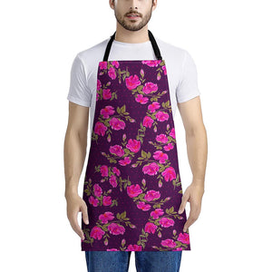 Purple Floral Flower Pattern Print Apron