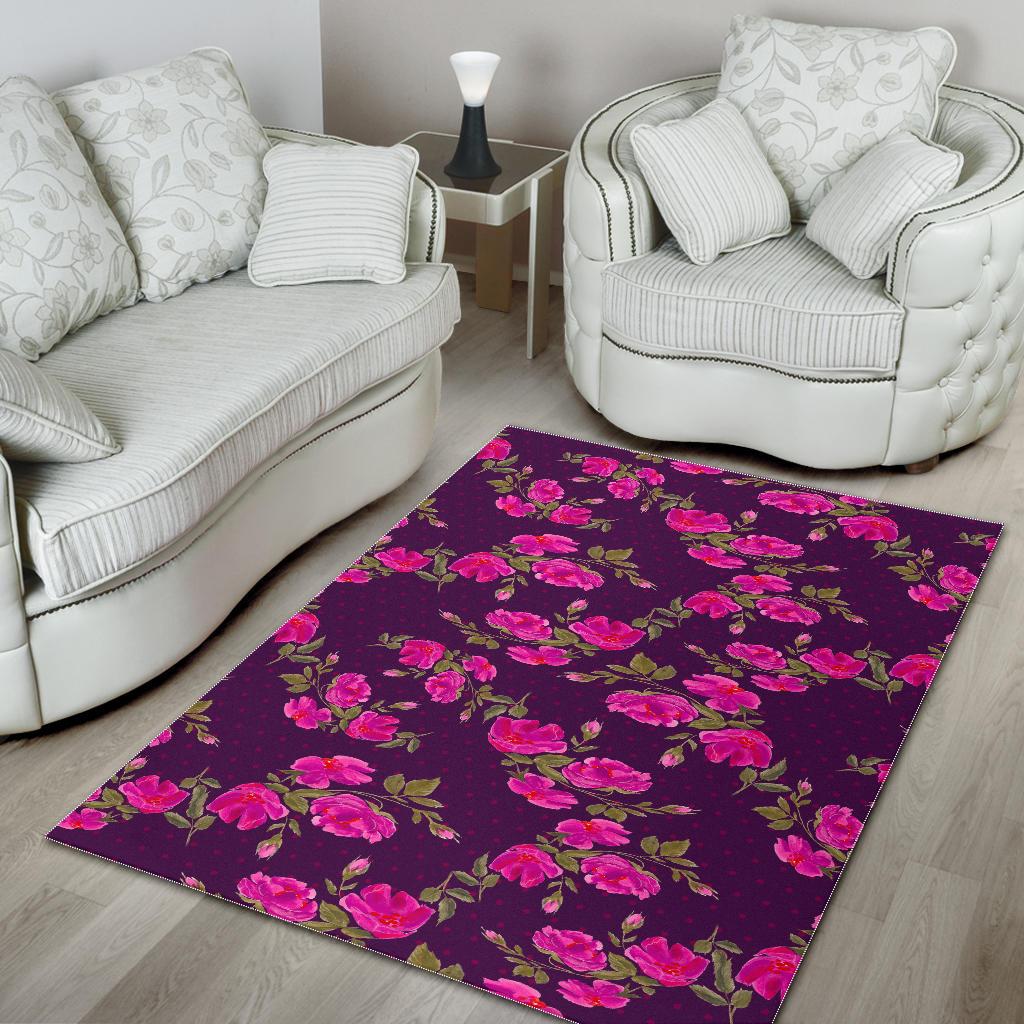 Purple Floral Flower Pattern Print Area Rug GearFrost