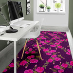 Purple Floral Flower Pattern Print Area Rug GearFrost