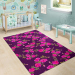 Purple Floral Flower Pattern Print Area Rug GearFrost