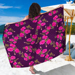 Purple Floral Flower Pattern Print Beach Sarong Wrap