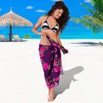 Purple Floral Flower Pattern Print Beach Sarong Wrap