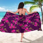 Purple Floral Flower Pattern Print Beach Sarong Wrap