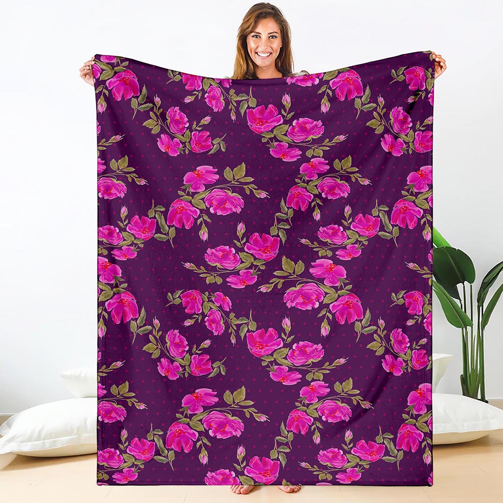 Purple Floral Flower Pattern Print Blanket
