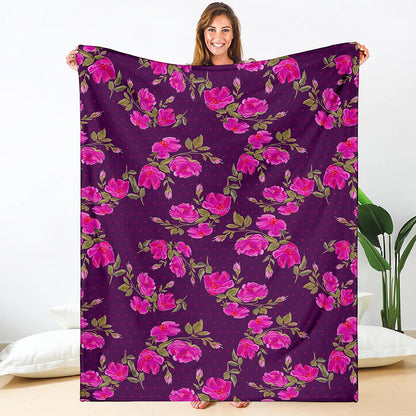 Purple Floral Flower Pattern Print Blanket