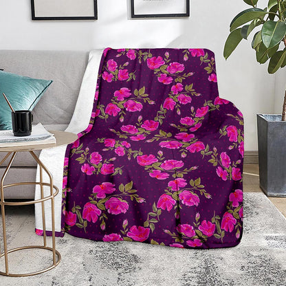 Purple Floral Flower Pattern Print Blanket
