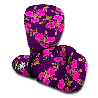 Purple Floral Flower Pattern Print Boxing Gloves