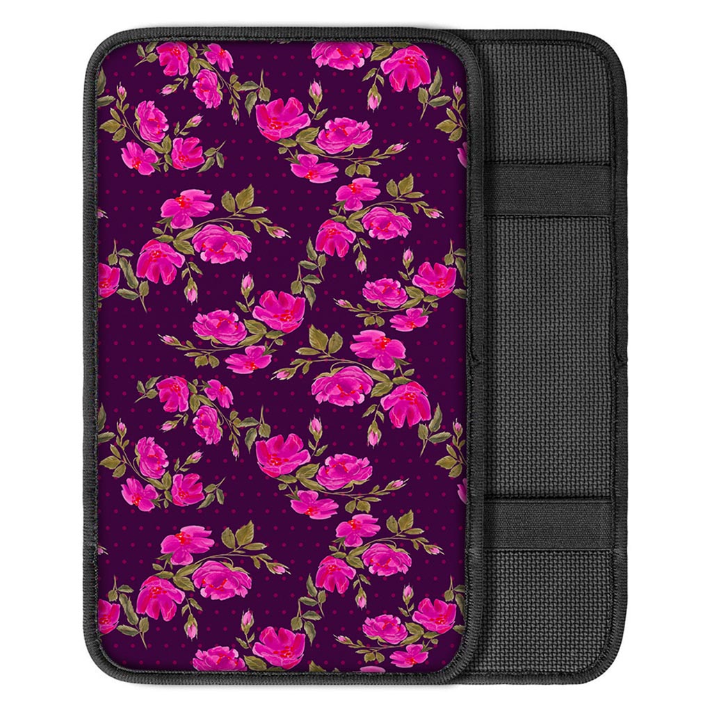 Purple Floral Flower Pattern Print Car Center Console Cover